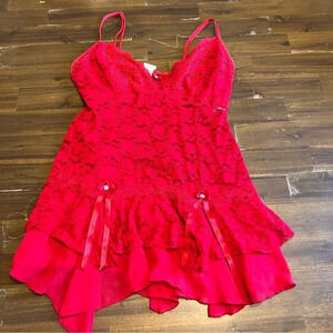 In Bloom Sexy Lingerie Dress Gown Red Lace Skirt Ruffle Medium Floral Baby doll